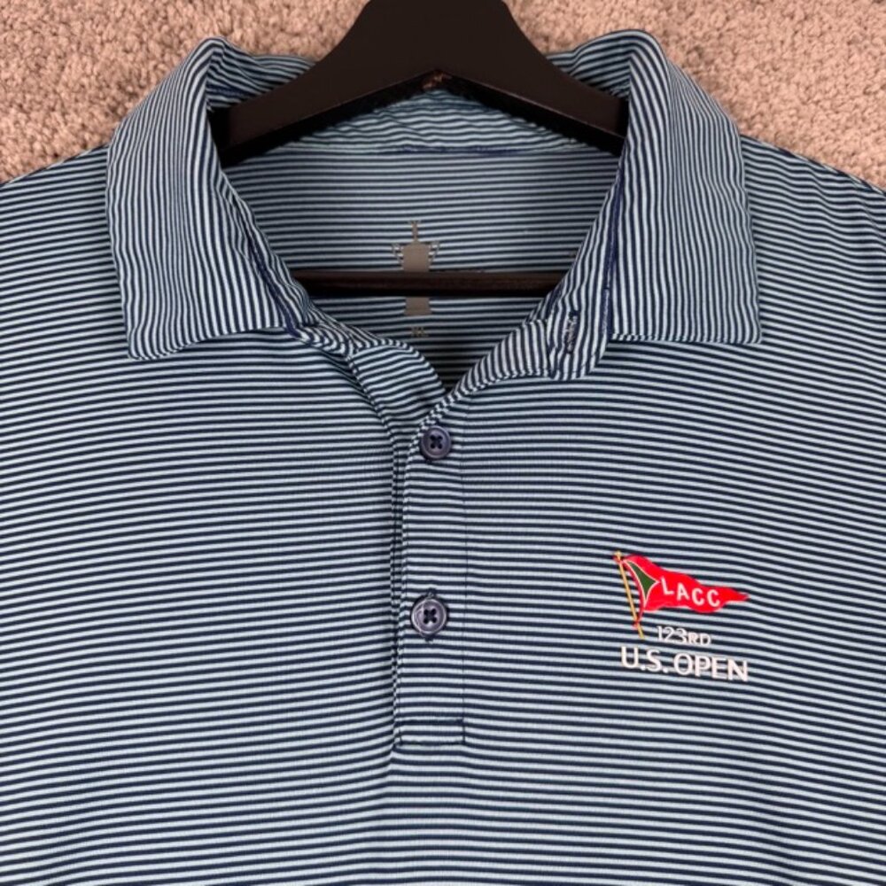 LACC Golf Polo Men's XL Blue White Performance Shirt US OPEN Official Stretch - Picture 2 of 9
